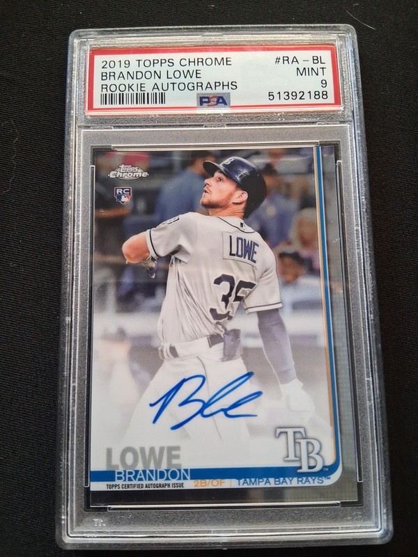 2019 Topps Chrome Refractor Brandon Lowe Blue Refractor AUTO /150 PSA 9