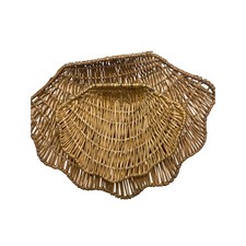 Vintage Wicker Clam Shell Nesting Baskets Set of 2 Coastal Scalloped Decor Brown