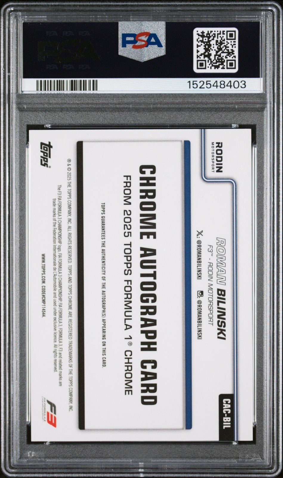 2025 TOPPS CHROME FORMULA 1 CHROME GOLD ROMAN BILINSKI 9/50 PSA 9 AUTO 9 view 2