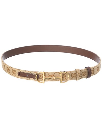 Gucci Reversible Gg Canvas & Leather Belt Women's Brown 75