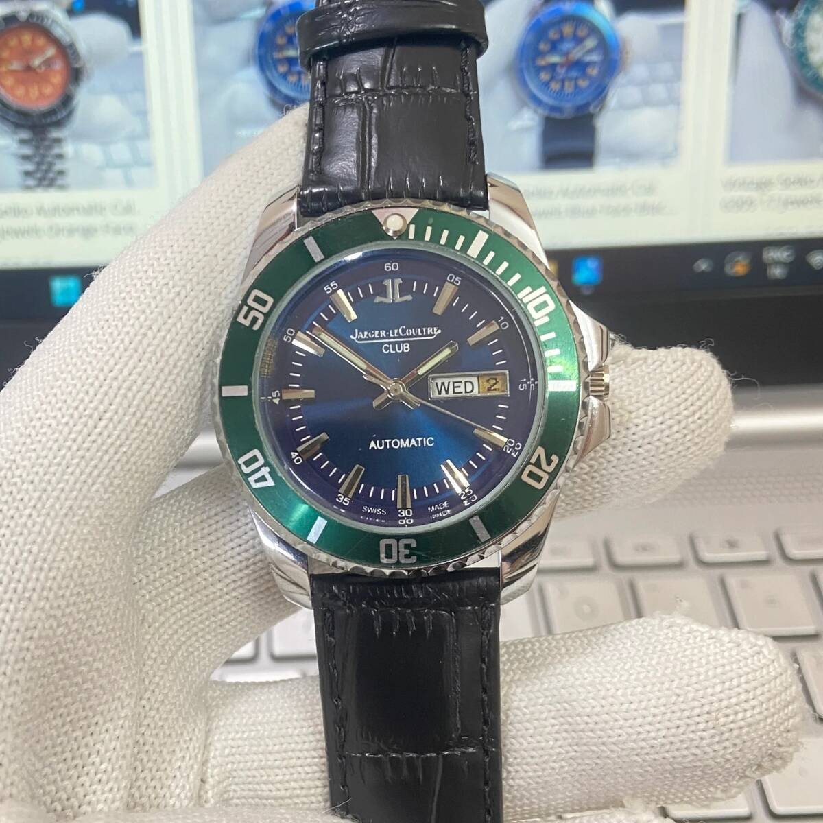 Jaeger LeCoultre Vintage Automatic Watch 40mm Navy Dial Serviced Mens image 2