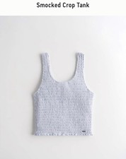 BNWT Hollister Smocked Crop Tank, Baby Blue, Size M, TRP: £20