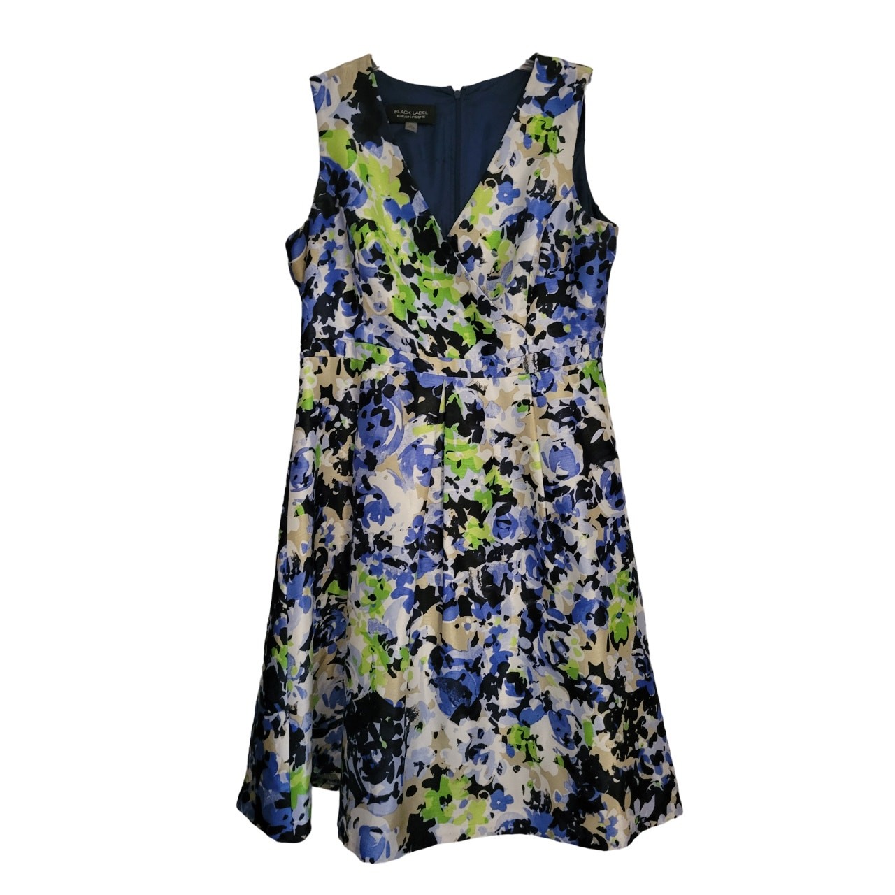 Women Dress Size 12 Black Label by Evan Picone Floral Lined Spring V Neck