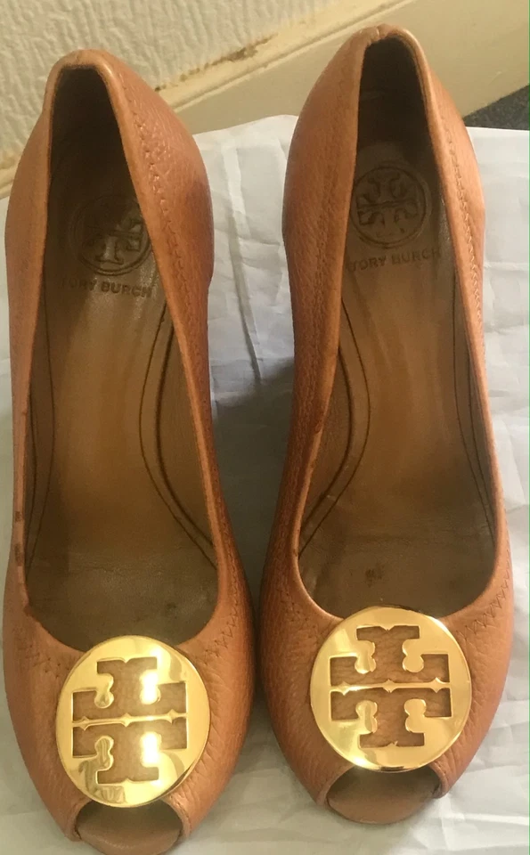 Tory Burch Selma Brown Leather Wedge Peep Toe Shoes UK 6 - Image 1 of 4