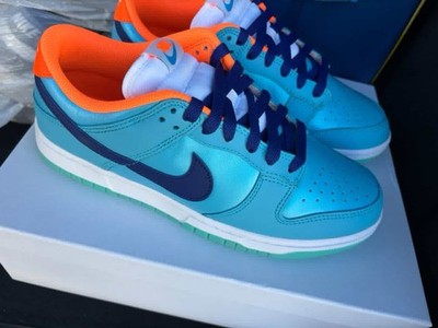 Nike Dunk Low Blue Orange Men's Low Top Lace Up Colorblock Athletic Sneakers