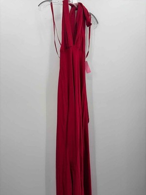 Pre-Owned Selfie Leslie Red Size Large Halter Maxi Evening Gown | eBay