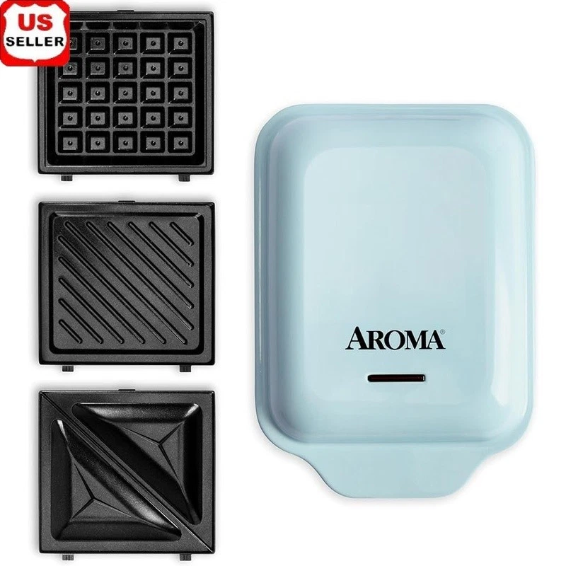 3-in-1 Waffle Maker Sandwich Press Nonstick Removable Plates Easy Cleanup New