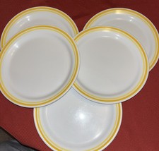 Corelle By Corning Citrus DInner Plates Yellow Stripes 10 " Set of 5 Vintage