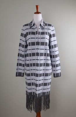 PER SE Carlisle $475 Soft Fringe Trim Wool Long Sweater Jacket Top Size Small