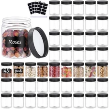 48 PCS 8OZ Plastic Jars with Screw On Lids, Labels Refillable Empty Round Slime