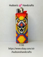 1155 Delica Seed Bead Bic Lighter Case Hardened Sides, Durable, Leather Bottom