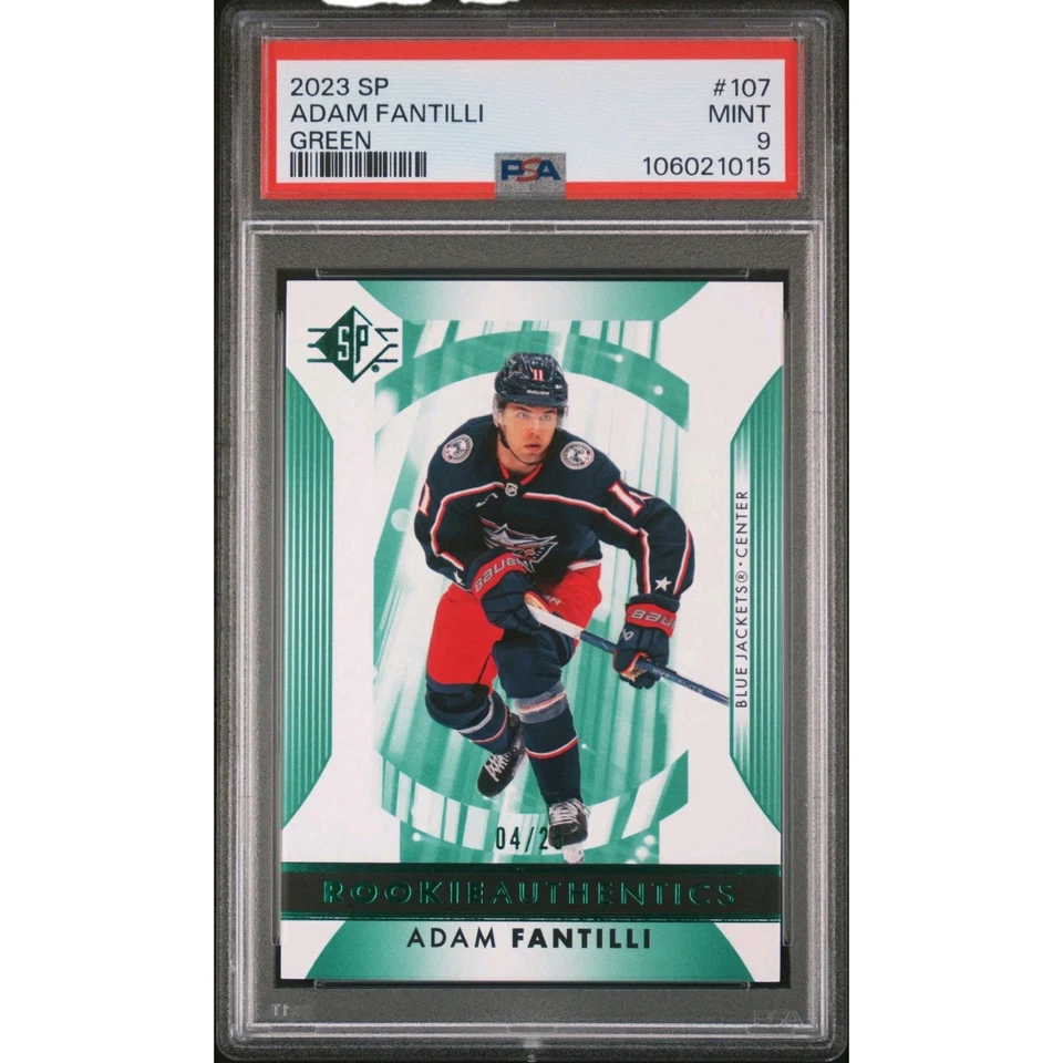 2023-24 SP Hockey Rookie Authentics Adam Fantilli Green Parallel #/25 PSA 9 - Image 2 of 3