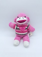 Dan Dee Sock Monkey Pink Heart Plush Stuff Animal Toy 9"
