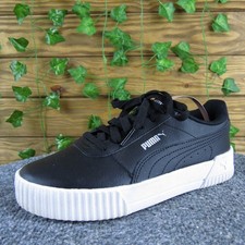 Puma Carina Black White Leather Sneakers Women 7 Casual Comfort Shoes