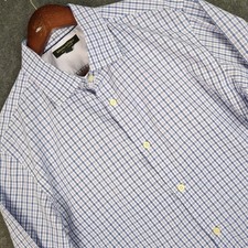 Banana Republic Mens Large Non-Iron Slim Fit Plaid Button Down Shirt Blue Purple