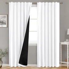 White 100% Blackout Curtains 84 Inch Thermal Lined Bedroom Living Room 2 Panels