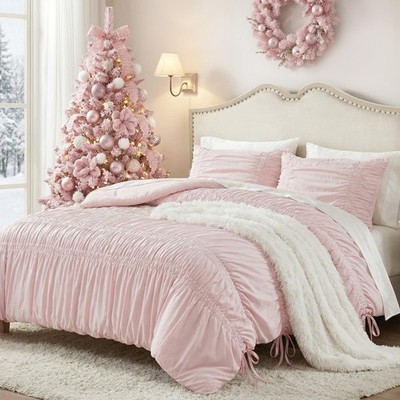 Queen Comforter Set Ruched Shabby Chic Comforters for Queen Size Bed, All Sea...