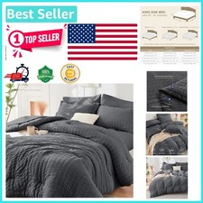 Elegant 7-Piece Bed in a Bag King Size Seersucker Comforter Set in Dark Grey