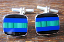 Manschettenkn&ouml;pfe 925 Silber Onyx Lapislazuli Malachit massiv handmade Cufflinks