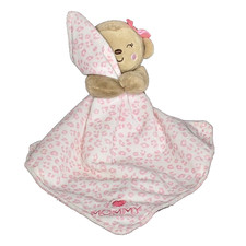 Carters Monkey Lovey Rattle Pink Leopard I Love Mommy Plush Satin EUC