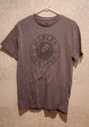 Bob Marley Grey Tee Shirt One Love Size L Large Rasta Reggae Dub Jamaica