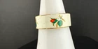 Vintage Estate Enamel Band Ring Cream Gold Tone Floral Rose Size 7