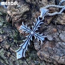 MENDEL Small Mens Womens Stainless Steel CZ Cross Pendant Necklace For Men Women