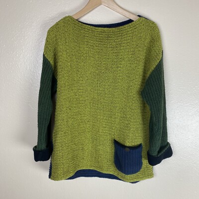 Margaret Winters New York M Sweater Pullover Reversible Green Blue