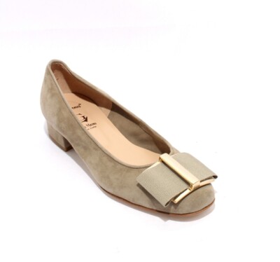Luca Grossi 2028a Khaki Gold Suede Leather Bow Shoes 36 / US 6