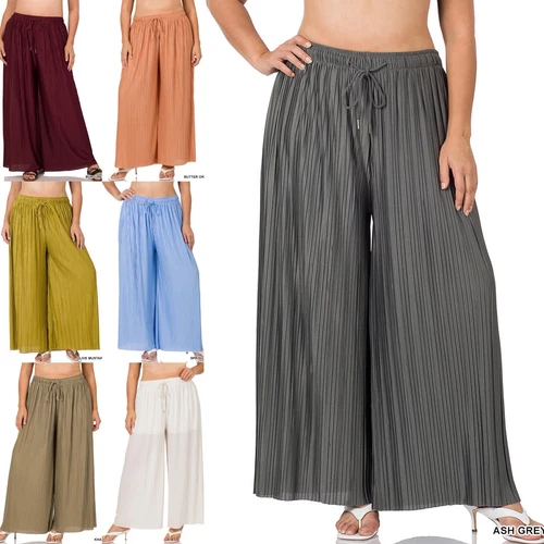 Plus Women's Comfy Wide Leg Drawstring Elastic Waist Pleated Palazzo Pants