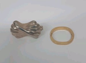 Authentic Vintage Lot 2 Gold Plated Twisted Bow Scarf Clip Holder + Plain Gold Scarf Ring
