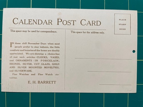 Jeweler advertising postcard with calendar for November, 1910 - Painesville, OH - Picture 2 of 2