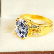 Moissanite Oval Cut With 925 Sterling Silver Gold Plated Ring For Men's #B289