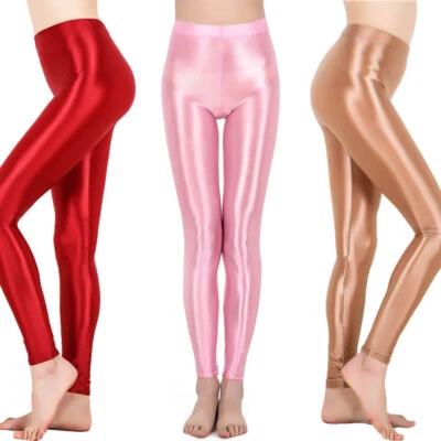 Damen Glänzend Wetlook Leggings Leggins Lang Sport Hose Stretch Shiny Yoga Pants - Bild 1 von 4