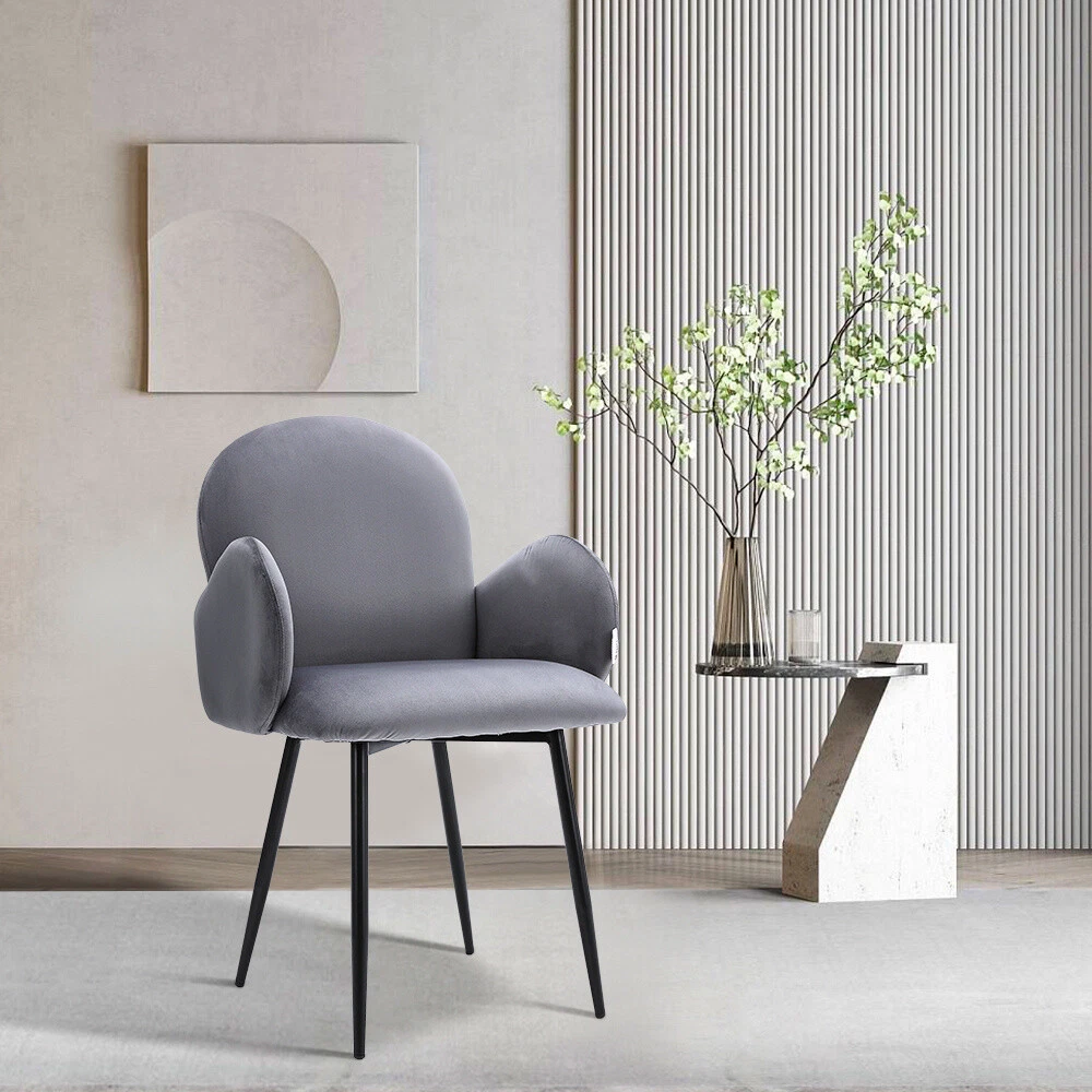 1 2 Velvet Upholstered Kitchen Dining Chair Metal Legs Living Room