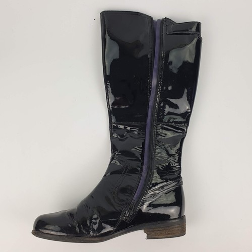 Clarks Knee Boots Black Patent Leather Heels Size 4 - Picture 11 of 20