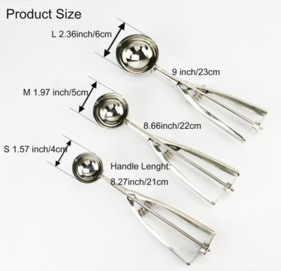 Stainless Steel Ice Cream Scoop Spoon Spring Handle Masher Bread Cookie Scoop