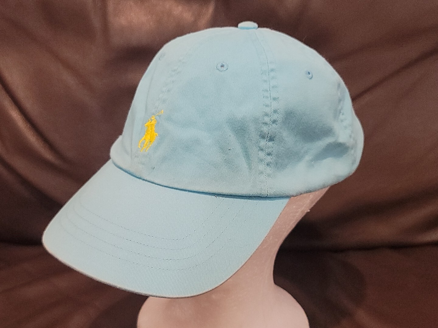 PONY Cappello Polo Ralph Lauren ricamato blu giallo con cinturino in pelle di cavallo