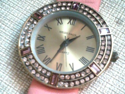 Heidi Daus Pink Leather & Swarov? Crystal Watch-new battery  display picture 1