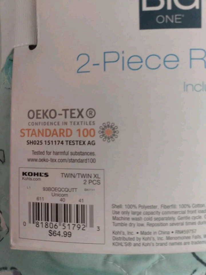 Unicorn Rainbow PastelBlue 2-Pc Twin Bed Set The Big One MSRP $64.99 - Image 3 of 4