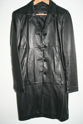 Ledermantel * lange Lederjacke * Wilsons Leather schwarz Knöpfe Gr. S echt Leder