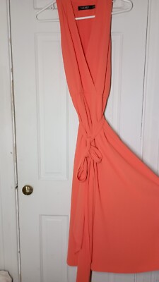 ralph lauren orange wrap dress Ralph Lauren Sleeveless Wrap Dress Womens XL Brown Orange Paisley V Neck Jersey