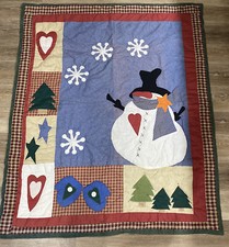 58x48 Stitched Quilt Rare Christmas Snowman Country Style