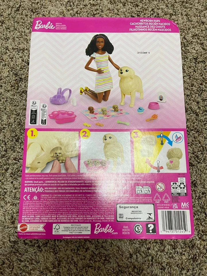 Boneca Barbie filhotes recém-nascidos conjunto de brinquedo com boneca morena, cachorro mamãe grávida + 3 filhotes - Imagem 4 de 4