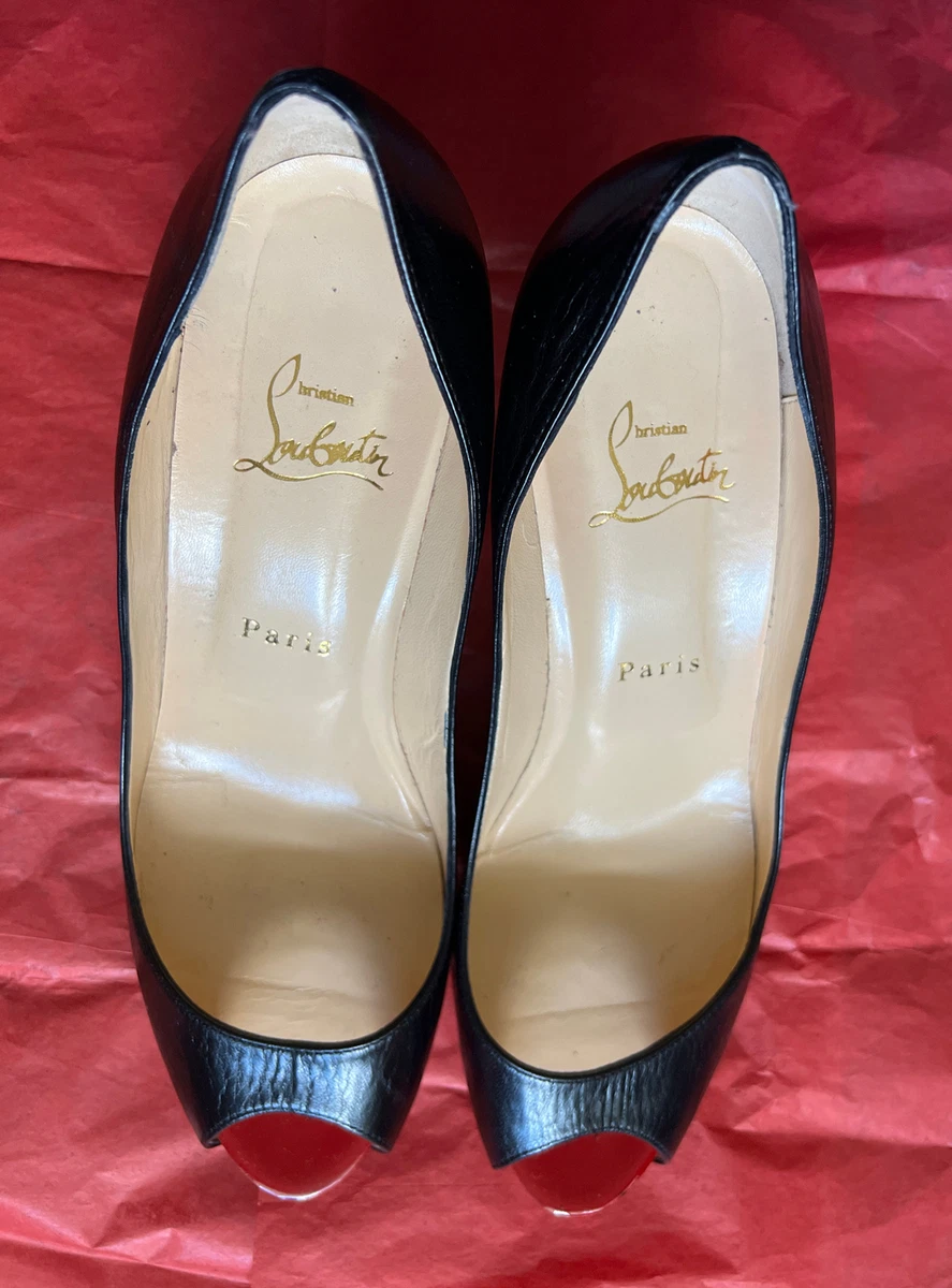 CHRISTIAN LOUBOUTIN Black Patent Leather Peep Toe Pumps Sz 9.5 , 39 1/2