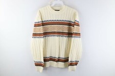 Vintage 70s Rockabilly Womens Large Cable Knit Fair Isle Print Crewneck Sweater