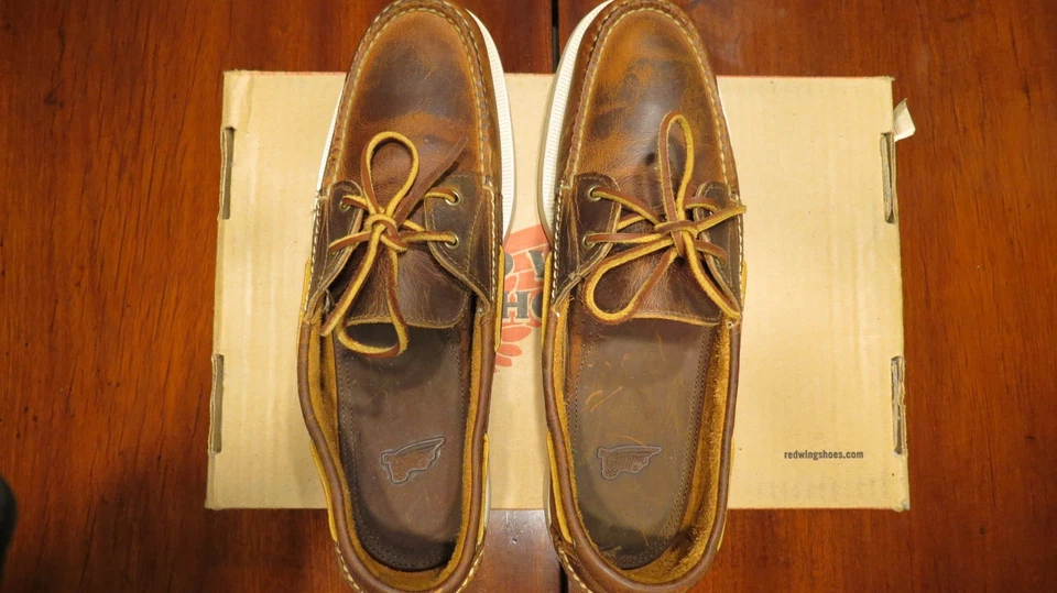 RED WING MAHOGANY 9167 BROWN LEATHER BOAT SHOES Us. 10E - Imagen 4 de 4
