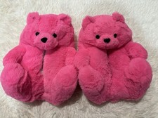 New - Plush Cozy Teddy Bear Slippers in HOT PINK color Animal slippers