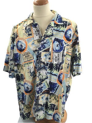 Caribbean Blues, Island Graphics, 2XL, surfing, colorful button shirt