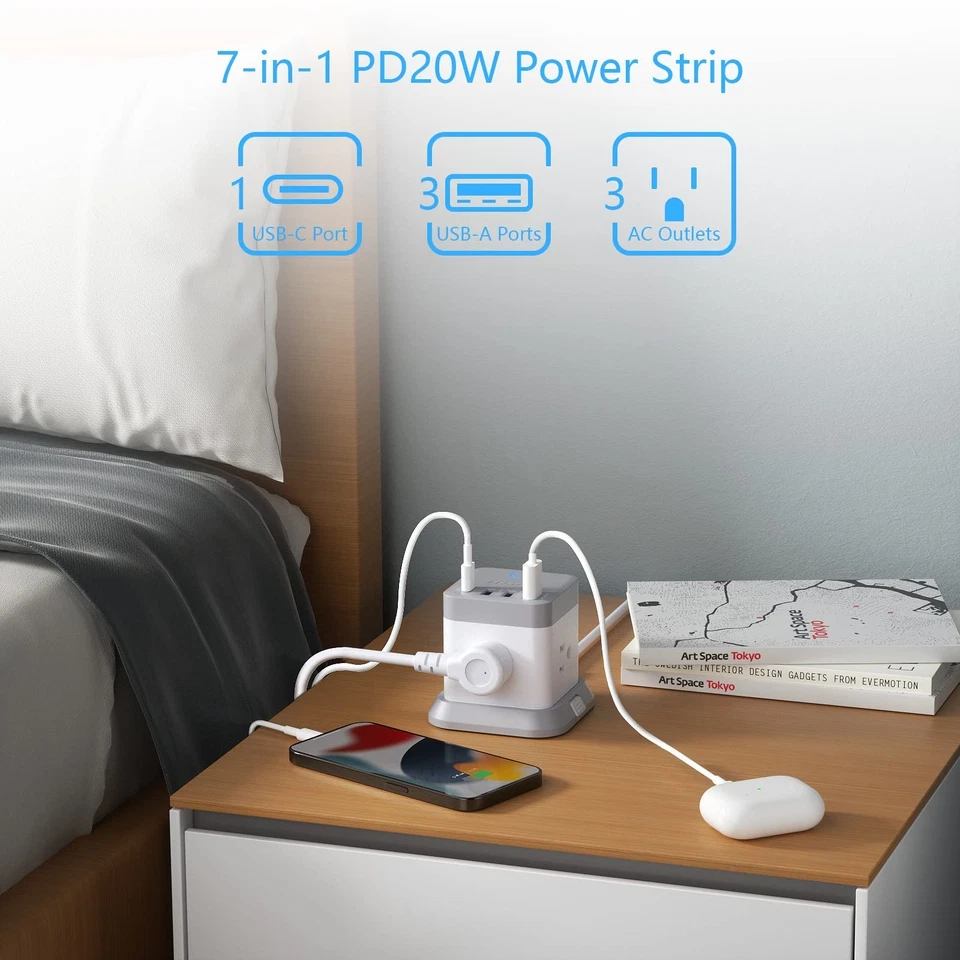BESTEK Power Strip with USB, Vertical Cube Mountable Power Outlet Extender wi... - Image 2 of 4